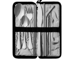 Premiumsy Reisbestek Set - Camping Bestek - Bestek To Go - Meeneem Bestek - Reis Bestek RVS - Bestekset - Inclusief Opbergtas - Zilver