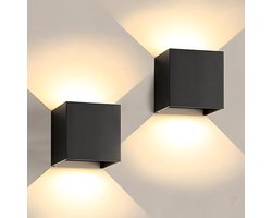 PREMORA 2 stuks - Wandlamp - Stijlvolle Vierkante Zwarte Lamp - Kubus Lamp - Wandlamp Zwart - Led Verlichting - Mooie Zwarte Wandlampen - Ip65 Buitenlamp - Wandlamp Binnen Woonkamer - Sfeerverlichting Muurlamp Woonkamer - Weerbestendig - 10x10x10cm