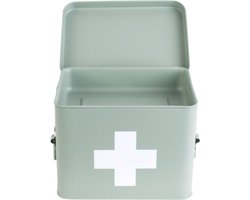 Present Time Medicijnkist - Medium - Metaal Mat Grijs/Groen - 21,5x15,5x16cm - Scandinavisch