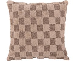 Present Time Sierkussen Checker - Bruin - 45x45x15cm - Scandinavisch - Polyester