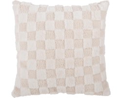 Present Time Sierkussen Checker - Wit - 45x45x15cm - Scandinavisch - Polyester - Moederdag - Moederdag cadeautje - Moederdag cadeau voor mama