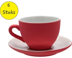 Present Time Theekopje met Schoteltje Porselein Rubber Coated Ceramic – Set 6 Stuks – Silk Neonroze
