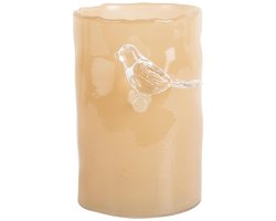 Present Time Vaas Bird On Branch - Zachtgeel - 9.5x9.5x15cm - Glas - Scandinavisch - Bloemenvaas - Woondecoratie - Decoratieve vaas voor woonkamer of slaapkamer
