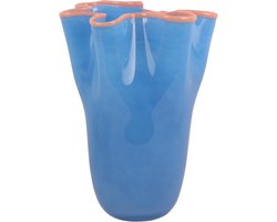 Present Time Vaas Ruffles - Blauw - Ø23cm - Glas - Scandinavisch - Bloemenvaas - Woondecoratie - Decoratieve vaas voor woonkamer of slaapkamer