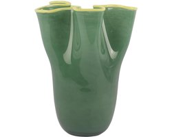 Present Time Vaas Ruffles - Groen - Ø23cm - Glas - Scandinavisch - Bloemenvaas - Woondecoratie - Decoratieve vaas voor woonkamer of slaapkamer