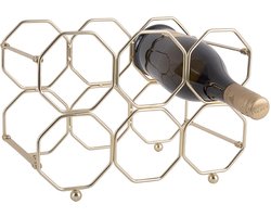 Present Time Wijnrek Honeycomb - IJzer Goud, opvouwbaar - 31x16,5x22cm - IJzer - Voor aan de Muur - 6 Flessen - Scandinavisch - Moederdag - Moederdag cadeautje - Moederdag cadeau voor mama