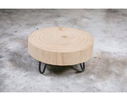Presentatie - Houtschijf Paulownia Naturel op Zwarte Voet - 10 cm hoog - 20 cm diameter - Decoratief - Landelijk - Dienblad - Woonaccessoires - Kaarsen - Droogbloemen - Boomstamschijf - Geboorte - Huwelijk - Doopsuiker - Communie - Lentefeest