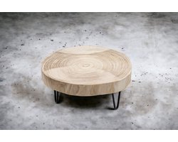 Presentatie - Houtschijf Paulownia Naturel op Zwarte Voet - 15 cm hoog - 30 cm diameter - Decoratief - Landelijk - Dienblad - Woonaccessoires - Kaarsen - Droogbloemen - Boomstamschijf - Geboorte - Huwelijk - Doopsuiker - Communie - Lentefeest