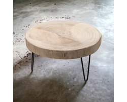 Presentatie - Houtschijf Paulownia Naturel op Zwarte Voet - 20 cm hoog - 35 cm diameter - Decoratief - Landelijk - Dienblad - Woonaccessoires - Kaarsen - Droogbloemen - Boomstamschijf - Geboorte - Huwelijk - Doopsuiker - Communie - Lentefeest