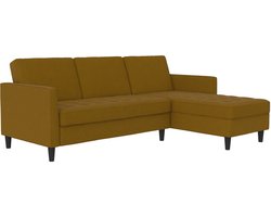 Presley - Slaapbank 3 - zits met chaise longue in linnen kerrie (82 x 213 x 154 cm)