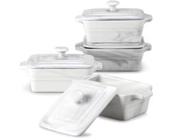 Prestigious Ovenschaal – Rechthoekige schaal – 4 stuks – 390ML – Marmer Look – Braadslede