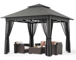 Prieel 300x400 cm – Met Zijwanden, Beige/Grijs, Waterbestendig en Stijlvol Tuinmeubel voor Terras of Balkon