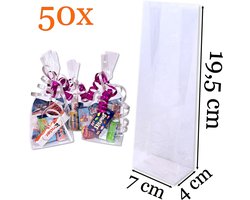 Prigta - 50x Uitdeelzakjes / cellofaanzakjes transparant - 7x4x19,5 cm - geschenkzakjes cellofaan / traktatiezakjes met blokbodem