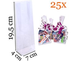 Prigta - Uitdeelzakjes / cellofaanzakjes transparant - 25 stuks - 7x4x19,5 cm / traktatiezakjes met blokbodem