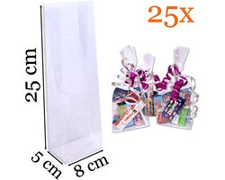 Prigta - Uitdeelzakjes / cellofaanzakjes transparant - 25 stuks - 8x5x25 cm - blokbodemzakjes