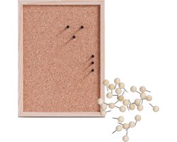 Prikbord incl. 25x punaises - 30 x 40 cm - hout - kurk