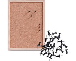 Prikbord incl. 25x punaises - 30 x 40 cm - zwart - kurk