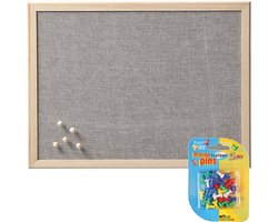 Prikbord incl. 25x punaises gekleurd - textiel - 40 x 60 cm - lichtgrijs
