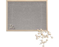 Prikbord incl. 30x punaises - 40 x 60 cm - lichtgrijs - textiel - hout