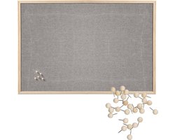 Prikbord incl. 30x punaises - 60 x 80 cm - lichtgrijs - textiel - hout