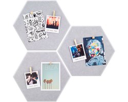 Prikbord memobord vilt - Hexagon - Zelfklevend - grijs - 3 stuks