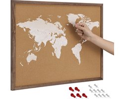 Prikbord van kurk - Wanddecoratie voor kantoor - 70 x 50 cm - Wereldkaart