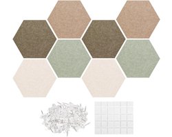 Prikbord Zeshoekig - Decoratie Bord - Ruimte Organiseren - Geluidsabsorberend Vilt - 30x28 cm - Set A