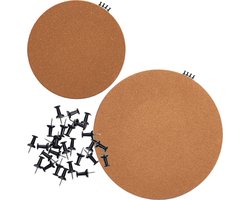 Prikborden - 2x - incl. 30x punaises - rond - 30 cm - 44 cm - kurk