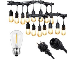 Prikkabel - 15M - inclusief 15 lampen - IP44 - 2700K warm wit