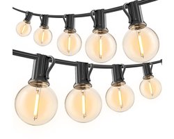 Prikkabel Buiten 15,3 Meter – 25 LED Lampen – Koppelbare Lichtsnoer Buiten – Waterdichte Tuinverlichting – Warm Wit – Sfeerverlichting voor Tuin, Balkon, Terras & Overkapping