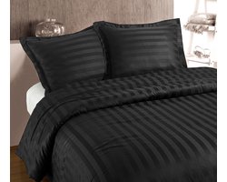 Primaviera Deluxe Hotel Stripe Dekbedovertrek - Eenpersoons - 140X200/220 + 1 x kussensloop 60x70 - Antraciet