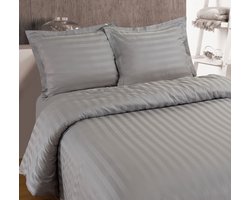 Primaviera Deluxe Hotel Stripe Dekbedovertrek - Eenpersoons - 140X200/220 + 1 x kussensloop 60x70 - Grijs