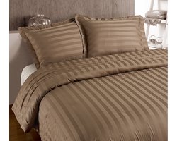 Primaviera Deluxe Hotel Stripe Dekbedovertrek - Eenpersoons - 140X200/220 + 1 x kussensloop 60x70 - Taupe