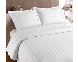 Primaviera Deluxe Hotel Stripe Dekbedovertrek - Eenpersoons - 140X200/220 + 1 x kussensloop 60x70 - Wit