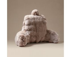 Primaviera Deluxe Leeskussen - Pompom Kussen – 34x50 cm – Faux Fur – Luxe Rugsteun – Zacht & Stevig – Wasbaar – Taupe