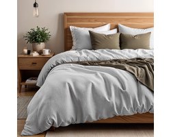 Primaviera Deluxe Waffle Dekbedovertrek - Eenpersoons - 140X200/260 + 1 x kussensloop 60x70 - Grijs