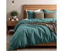 Primaviera Deluxe Waffle Dekbedovertrek - Eenpersoons - 140X200/260 + 1 x kussensloop 60x70 - Groen