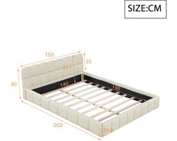Prime Home Bedframe - Tweepersoonsbed - Rugleuning en Hoofdbord - Tweepersoonsbed plat bed - Gestoffeerde rand - Latenbodem linnen - Zonder matras - 160 x 200cm - Beige