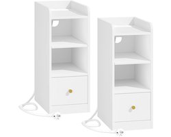 Prime Home Nachtkastje - Nachtkastjes set van 2 - Bijzettafel - Opbergkastje - Met oplaadstation - USB- en Type-C poort - 3-laags opbergruimte - 1 lade - 38 x 24 x 60cm - Wit