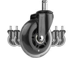 PrimeAmbition Transparante Bureaustoel wieltjes - 11mm / 75mm - Zwenkwielen - Bureaustoelwielen – Bureaustoel Wielen - Wieltjes voor Stoelen - Geschikt voor Harde Vloer - Set van 5