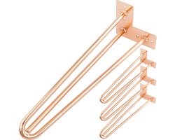 PrimeMatik - Tafel- en meubelpoten Stalen poten 3 stangen 41 cm koper 4-pack