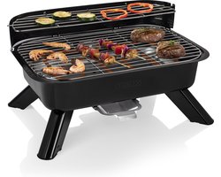 Princess 112252 Hybride Barbecue – 2000W – Elektrisch of Houtskool BBQ – Compact Tafelmodel – Ideaal voor Balkon & Camping – 44x29 cm