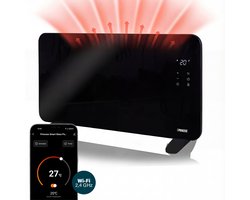 Princess 348415 Smart Elektrische Kachel – Glazen Paneelverwarming – Incl App & WiFi – 1500W – Zwart - Stil & Veilig – Wandmontage of Vrijstaand