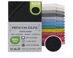 Princess Line- Comfortabel Ultra-Soft-Hoeslaken -100% katoen-Jersey -Stretch -Strijkvrij- Rondom elastiek-Hoekhoogte tot 40cm-Voor Boxspring-Waterbed-2Persoons- Lits-Jumeaux-180x220x40cm-Zwart