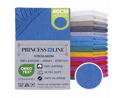 Princess Line- Comfortabel Ultra-Soft-Hoeslaken -100% katoen-Jersey -Stretch -Strijkvrij- Rondom elastiek-Hoekhoogte tot 40cm-Voor Boxspring-Waterbed-2Persoons-Lits-Jumeaux-190x200+40cm-Blauw