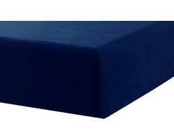 Princess Line- Comfortabel Ultra-Soft-Hoeslaken -100% katoen-Jersey -Stretch -Strijkvrij- Rondom elastiek-Hoekhoogte tot 40cm-Voor Boxspring-Waterbed-2Persoons-Lits-Jumeaux-200x200+40cm-Donker Blauw