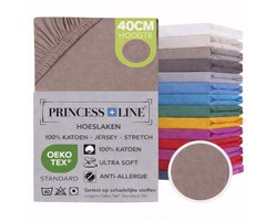 Princess Line- Comfortabel Ultra-Soft-Hoeslaken -100% katoen-Jersey -Stretch -Strijkvrij- Rondom elastiek-Hoekhoogte tot 40cm-Voor Boxspring-Waterbed-2Persoons-Lits-Jumeaux-200x220+40cm-Taupe