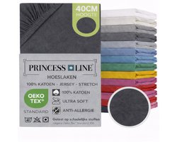 Princess Line- Comfortabel Ultra-Soft-Hoeslaken -100% katoen-Jersey -Stretch -Strijkvrij- Rondom elastiek-Hoekhoogte tot 40cm-Voor Boxspring-Waterbed-2Persoons-Lits-Jumeaux-200x220+40cm-Antraciet