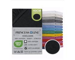 Princess Line- Comfortabel Ultra-Soft-Hoeslaken -100% katoen-Jersey -Stretch -Strijkvrij- Rondom elastiek-Hoekhoogte tot 40cm-Voor Boxspring-Waterbed-2Persoons-Lits-Jumeaux-200x220+40cm-Zwart