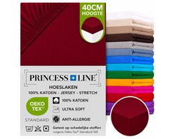 Princess Line- Comfortabel Ultra-Soft-Hoeslaken -100% katoen-Jersey -Stretch -Strijkvrij- Rondom elastiek-Hoekhoogte tot 40cm-Voor Boxspring-Waterbed-2Persoons-Lits-Jumeaux-200x220+40cm - Bordeaux